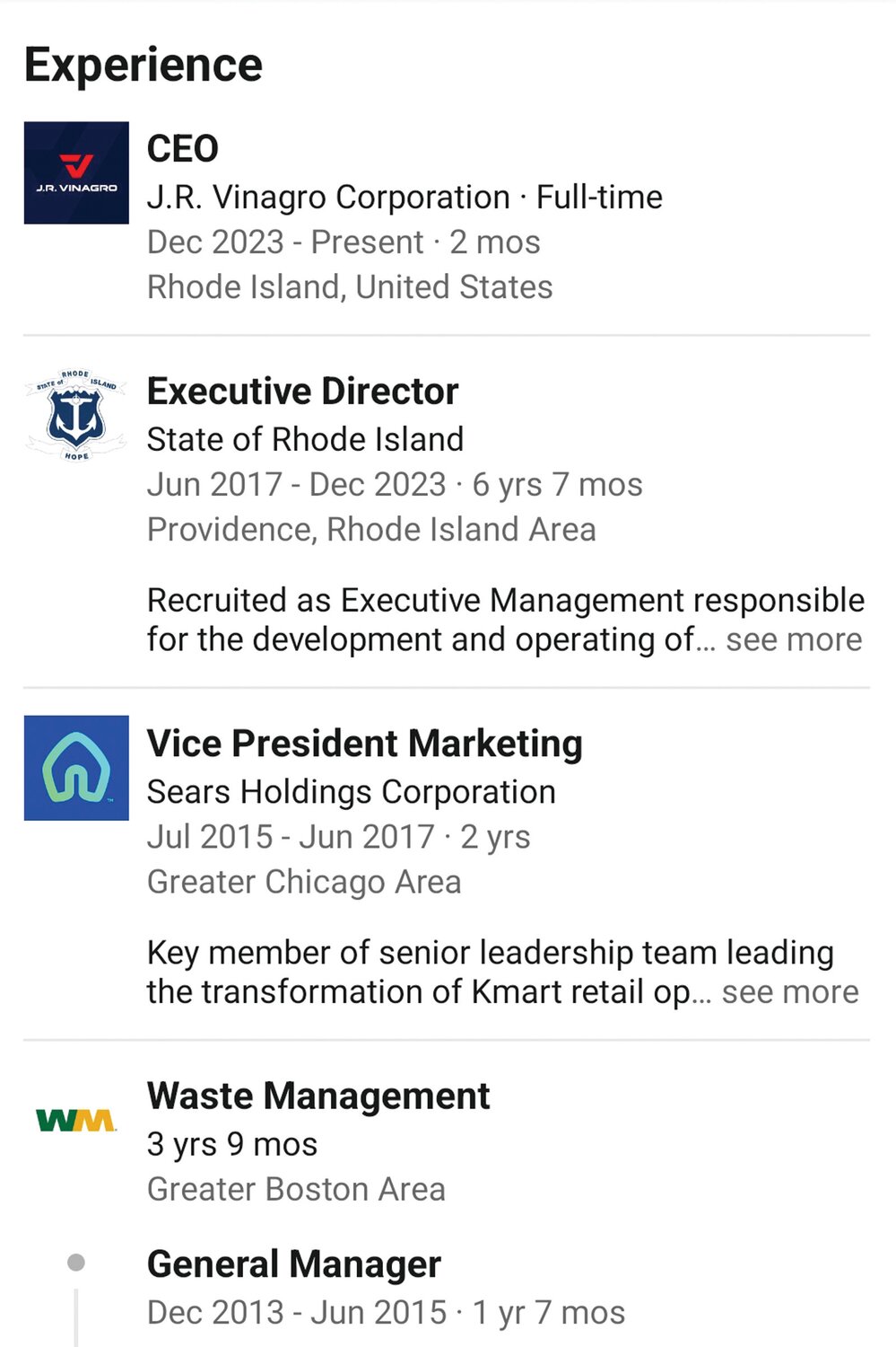 NEW BOSS: Former Rhode Island Resource Recovery Corporation (RIRRC) Executive Director Joseph Reposa announced on Linked In that he has been hired as J.R. Vinagro’s new CEO. He lists his previous experience.